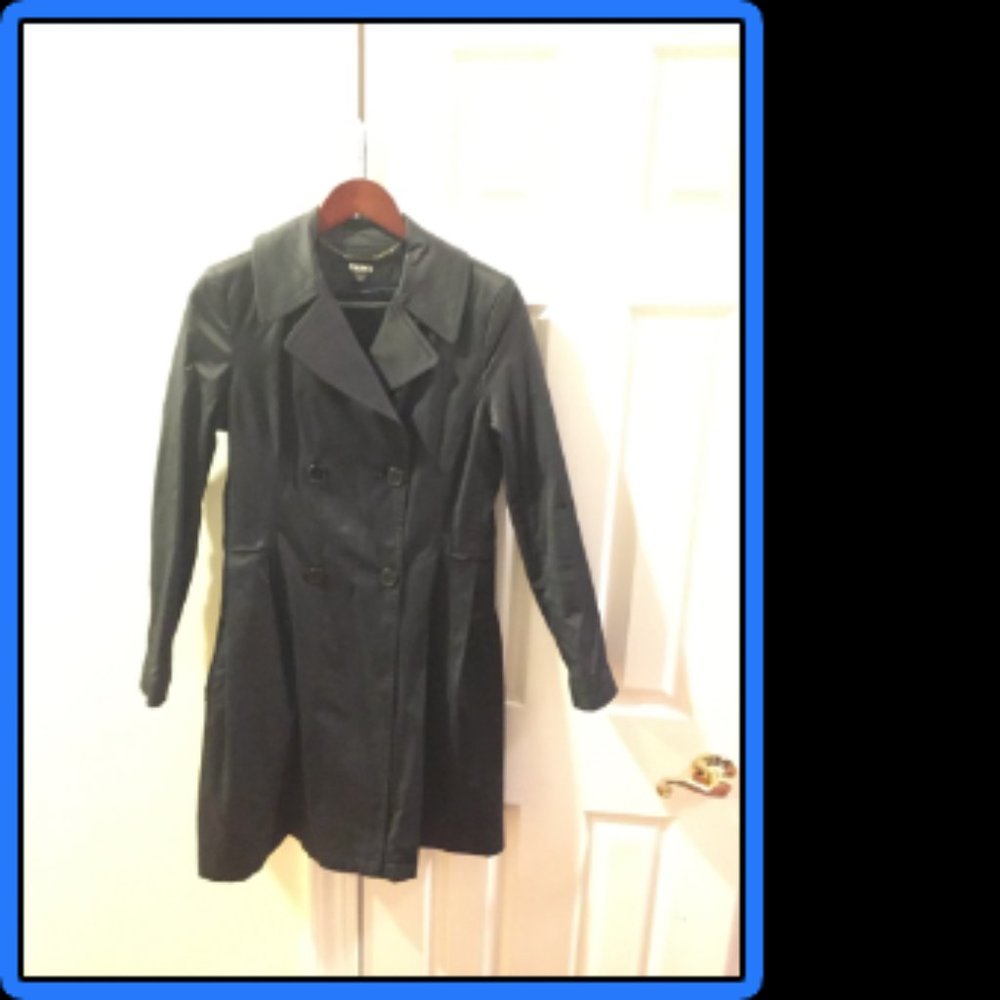 ✨DKNY Coated Trench Coat Dark Navy Blue Size Small (S) Double-Breasted Rain✨